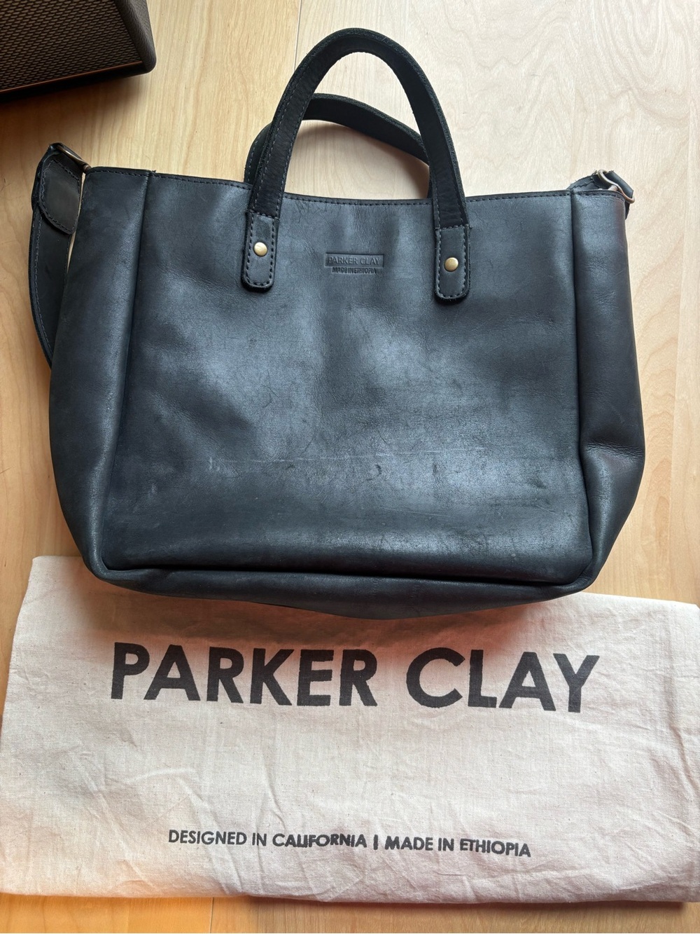Parker Clay Black Leather Tote / Purse